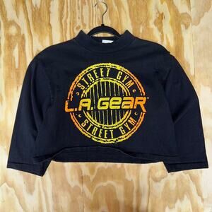 Vintage y2k la gear graffiti street gym cropped L/S t-shirt